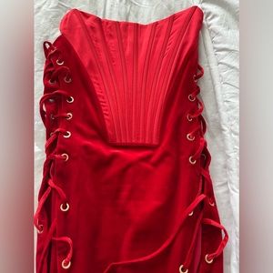 Sz M Red Velvet dress w gloves